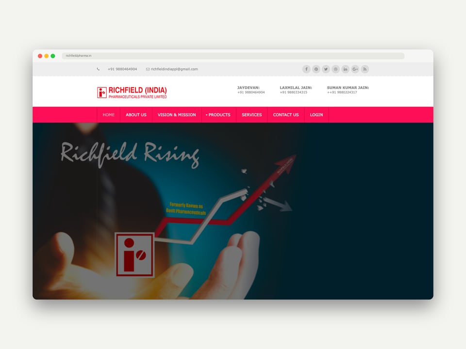 Richfield (India) Pharmaceuticals website, designed and built by Daffodil