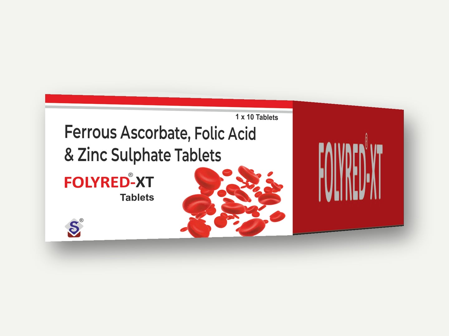 Syswin Pharmaceuticals — FOLYRED-XT (Ferrous Ascorbate, Folic Acid & Zinc Sulphate Tablets) — Carton designed and printed by Daffodil Design & Prints, Bengaluru