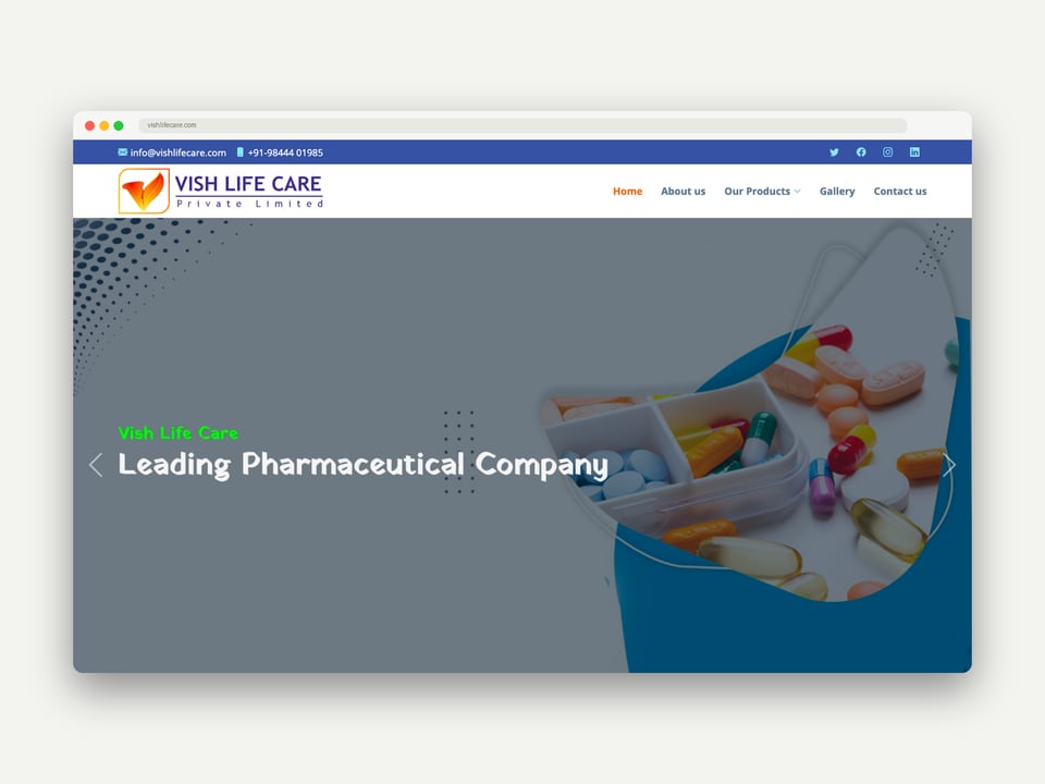 Vish Lifecare website, designed and built by Daffodil