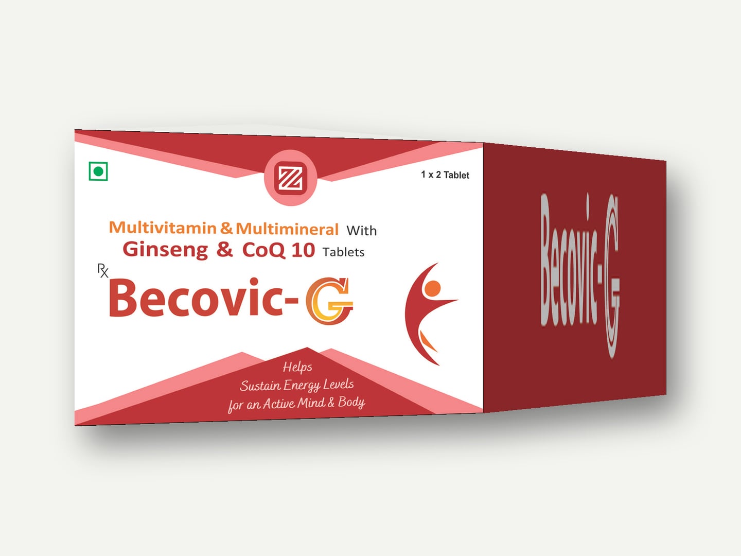 Zenvito Healthcare — Becovic-G (Multivitamin & Multimineral with Ginseng & CoQ 10 Tablets) — Carton designed and printed by Daffodil Design & Prints, Bengaluru